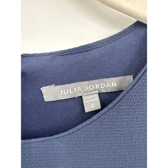 Julia Jordan Navy Blue Flounce Sleeve A Line Midi Dress EUC Size 4 - Picture 4 of 8